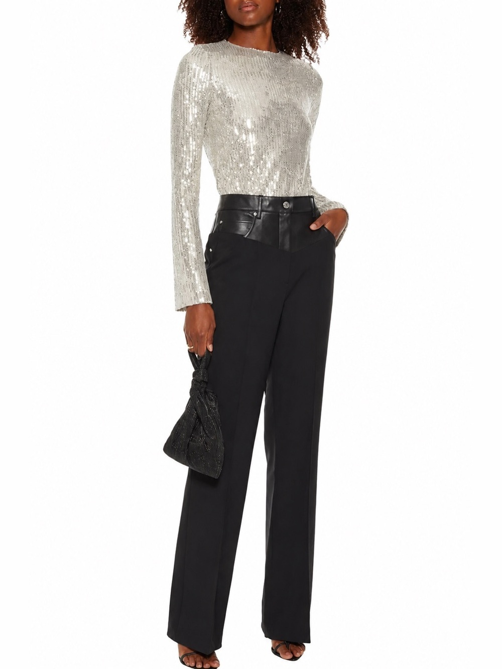 Galvan London Sequin Long Sleeve Jersey Top Size 12 chic feminine quiet luxury